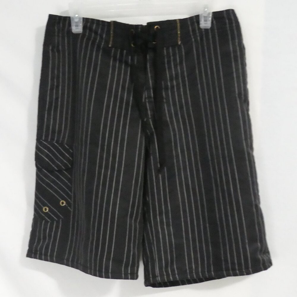 725 ORIGINALS | small | Black and Grey Striped Swim Shorts | Mesh Lining